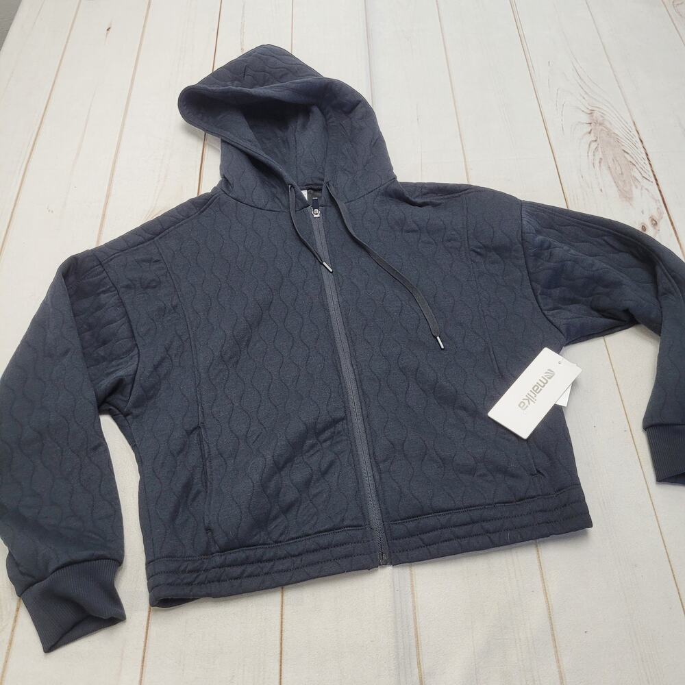 Marika black quilted crop athletic jacket hoodie medium oversized NWT